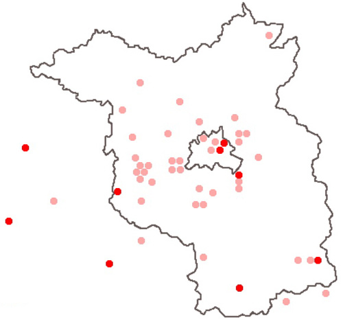 Karte der ehemaligen und aktuellen Innungsbetriebe